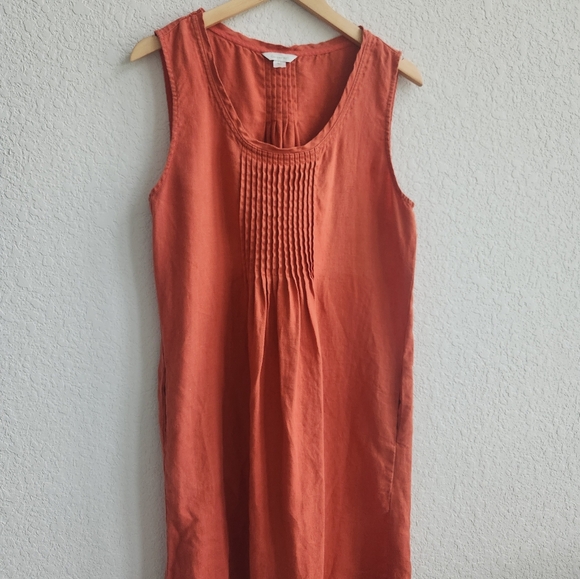 Garnet Hill Women's French Linen Dress in Orange Size 10 - Picture 4 of 7